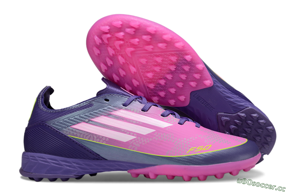 Unisex Adidas F50 Pro TF Artificial Turf Low-Tops Football Shoes - Purple/Bright Pink/Neon Yellow 2