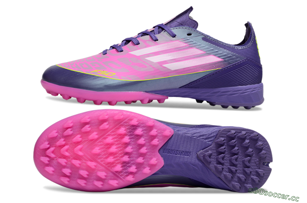 Unisex Adidas F50 Pro TF Artificial Turf Low-Tops Football Shoes - Purple/Bright Pink/Neon Yellow 1