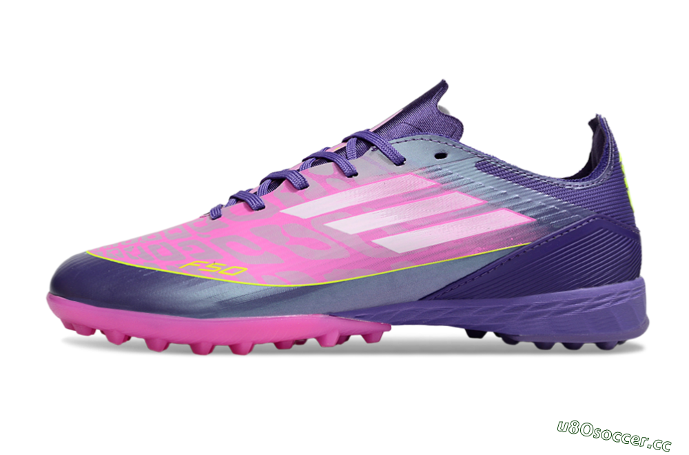 Unisex Adidas F50 Pro TF Artificial Turf Low-Tops Football Shoes - Purple/Bright Pink/Neon Yellow 0