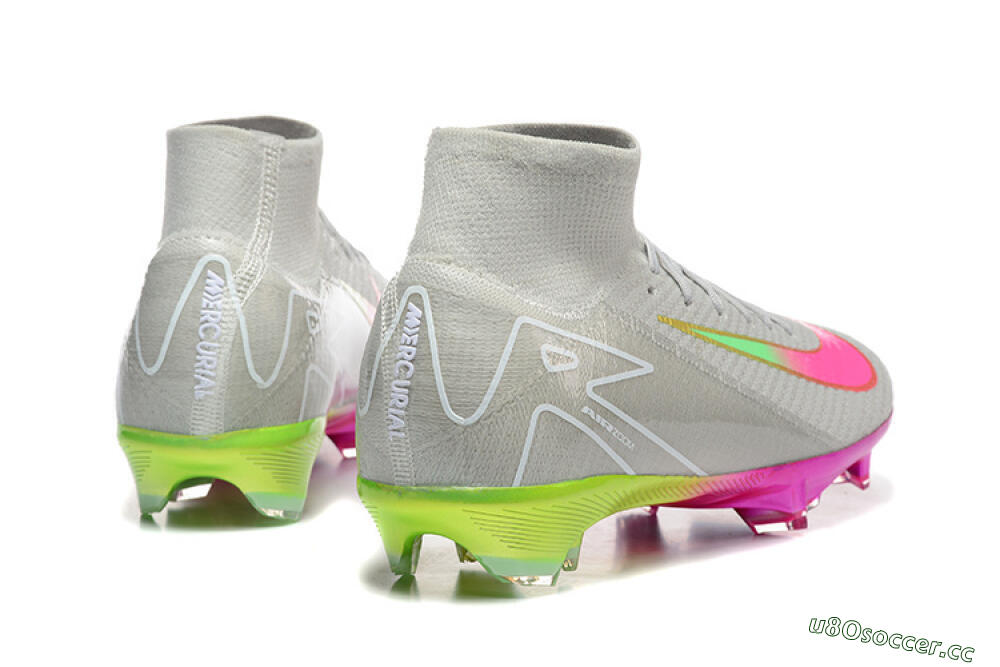 Unisex Nike Air Zoom Mercurial Superfly 10 Elite FG Firm Ground High-Tops Football Boots - Gray/Neon Pink/Neon Green 5