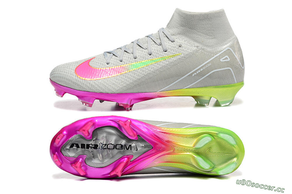 Unisex Nike Air Zoom Mercurial Superfly 10 Elite FG Firm Ground High-Tops Football Boots - Gray/Neon Pink/Neon Green 1