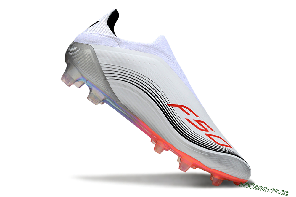 Men's Messi x Adidas F50 Elite Laceless FG Firm Ground Low-Tops Football Boots - White/Red Accent/Silver Shine 4