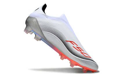 Men's Messi x Adidas F50 Elite Laceless FG Firm Ground Low-Tops Football Boots - White/Red Accent/Silver Shine