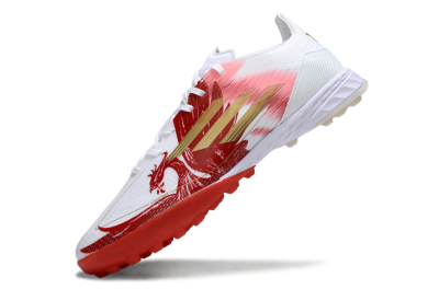 Men's Adidas F50 Pro TF Artificial Turf Low-Tops Football Shoes - White/Scarlet Red/Gold