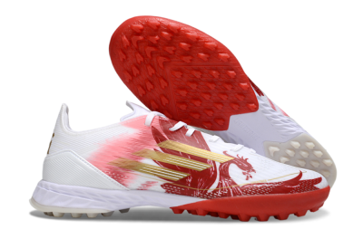 Men's Adidas F50 Pro TF Artificial Turf Low-Tops Football Shoes - White/Scarlet Red/Gold