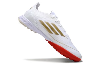Men's Adidas F50 Pro TF Artificial Turf Low-Tops Football Shoes - White/Scarlet Red/Gold