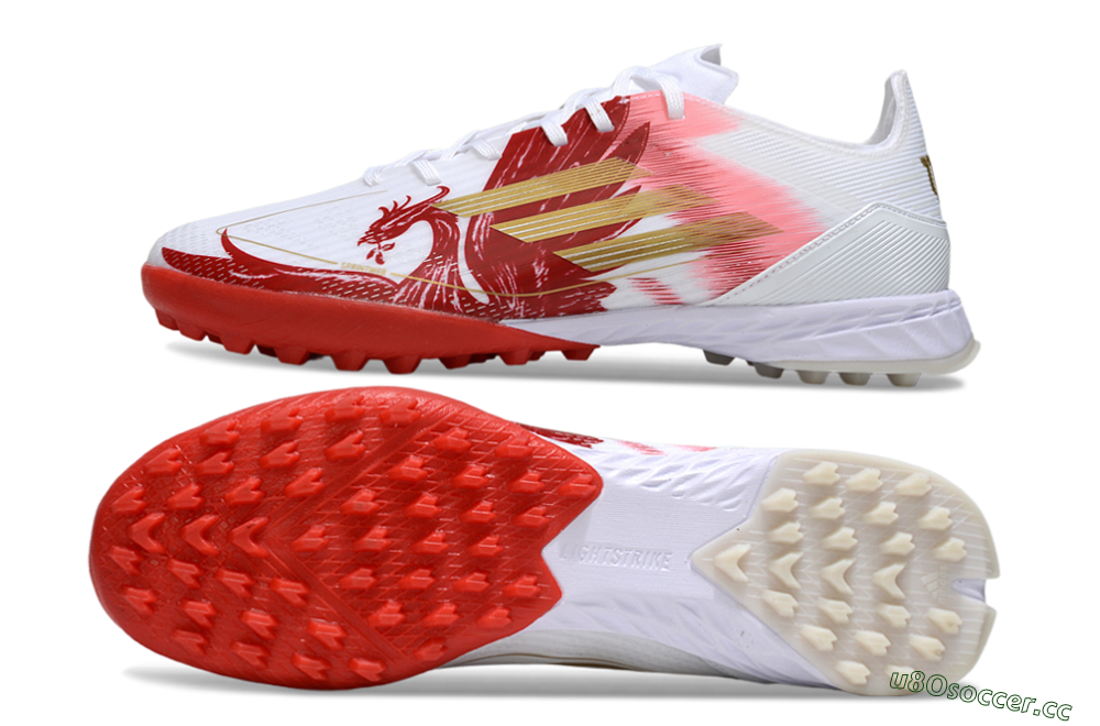 Men's Adidas F50 Pro TF Artificial Turf Low-Tops Football Shoes - White/Scarlet Red/Gold 1