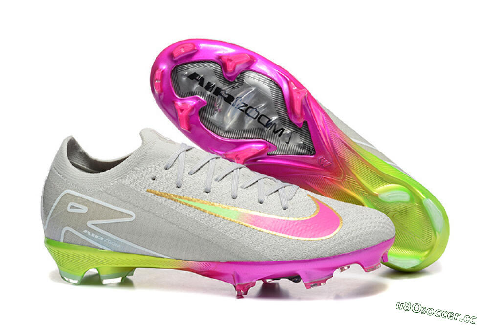 Unisex Nike Air Zoom Mercurial Vapor 16 Elite FG Firm Ground Low-Tops Football Boots - Gray/Neon Pink/Neon Green 2