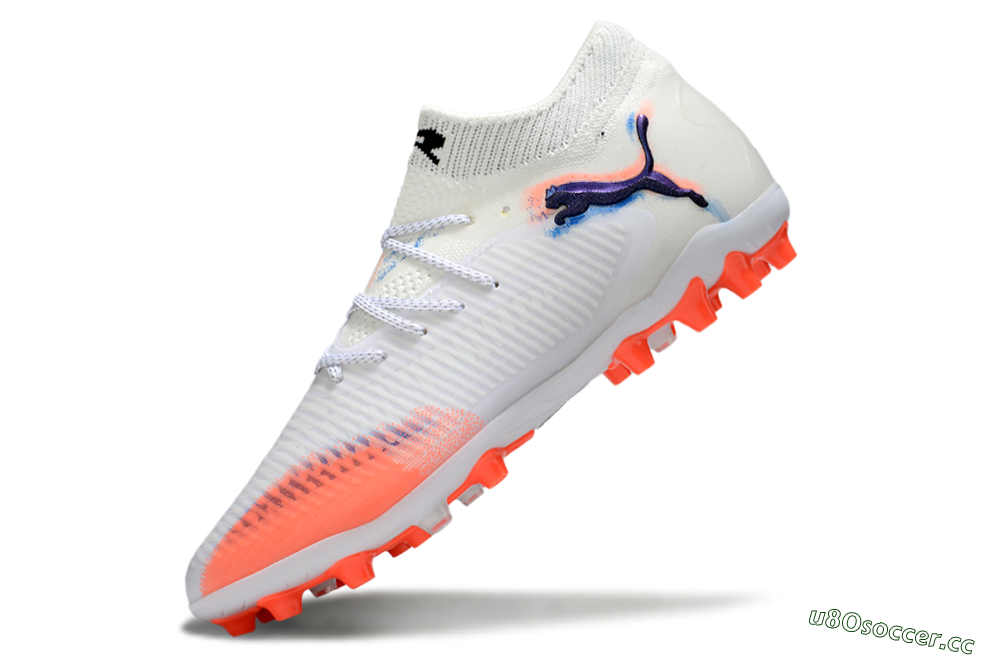 Men's Puma Future 8 Ultimate MG Multi Ground Low-Tops Football Boots - White/Coral Blaze/Black 5