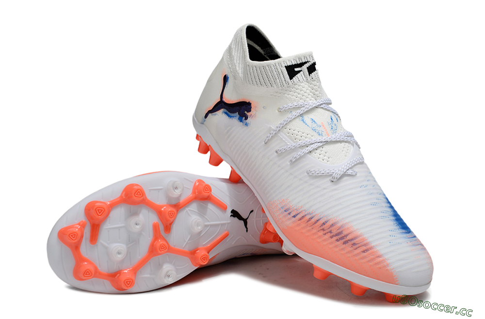 Men's Puma Future 8 Ultimate MG Multi Ground Low-Tops Football Boots - White/Coral Blaze/Black 3