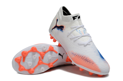 Men's Puma Future 8 Ultimate MG Multi Ground Low-Tops Football Boots - White/Coral Blaze/Black