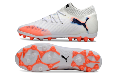 Men's Puma Future 8 Ultimate MG Multi Ground Low-Tops Football Boots - White/Coral Blaze/Black