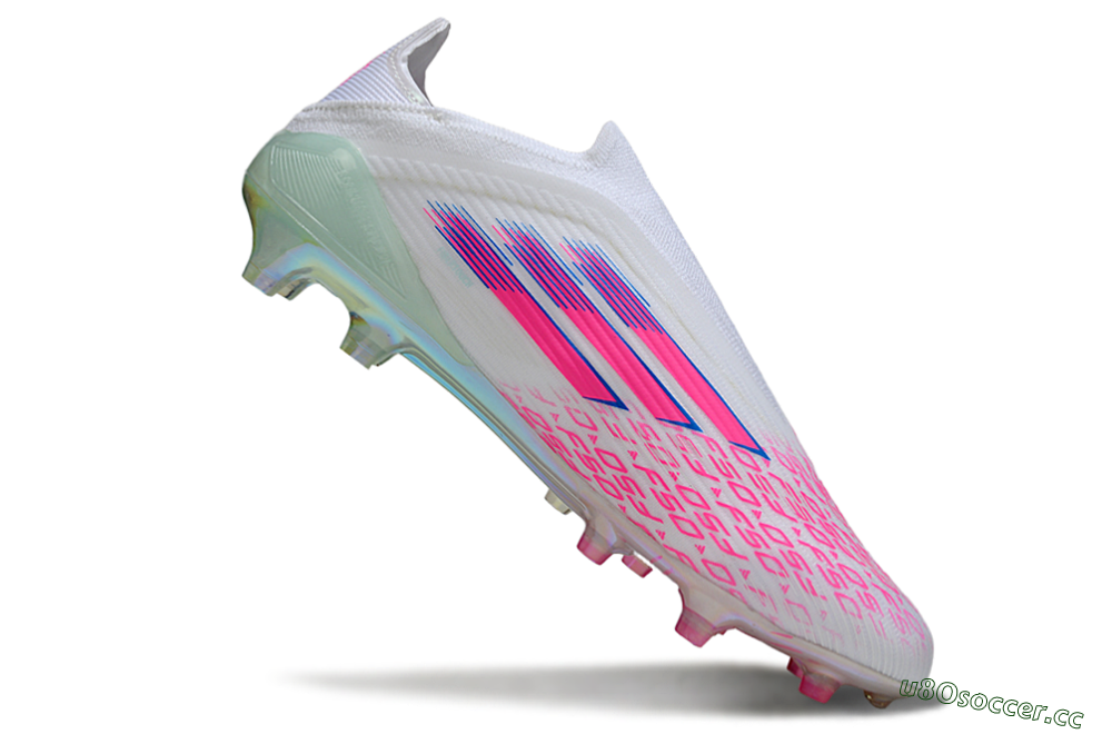 Unisex Adidas F50 Elite Laceless FG Firm Ground Low-Tops Football Boots - White/Pink Glow / Iridescent Finish 5