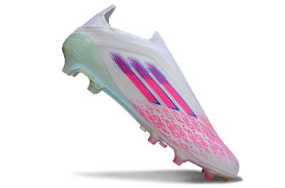 Unisex Adidas F50 Elite Laceless FG Firm Ground Low-Tops Football Boots - White/Pink Glow / Iridescent Finish