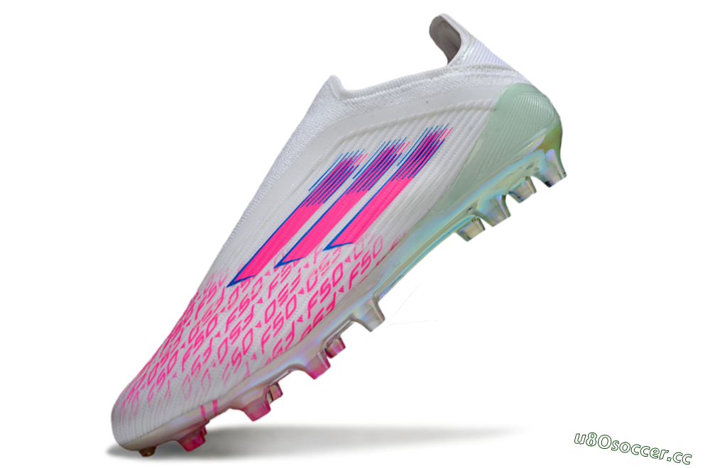 Unisex Adidas F50 Elite Laceless FG Firm Ground Low-Tops Football Boots - White/Pink Glow / Iridescent Finish 6