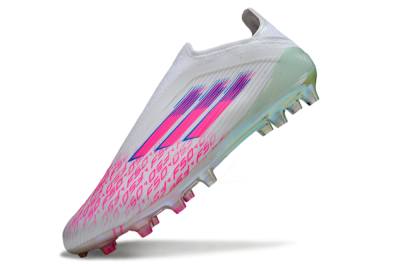 Unisex Adidas F50 Elite Laceless FG Firm Ground Low-Tops Football Boots - White/Pink Glow / Iridescent Finish