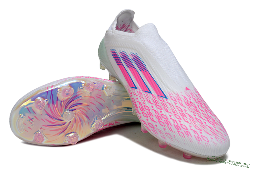 Unisex Adidas F50 Elite Laceless FG Firm Ground Low-Tops Football Boots - White/Pink Glow / Iridescent Finish 4