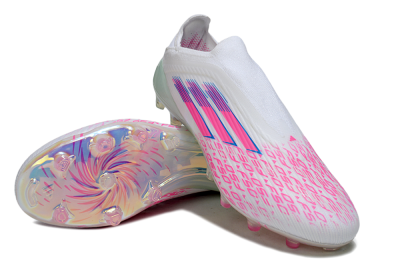 Unisex Adidas F50 Elite Laceless FG Firm Ground Low-Tops Football Boots - White/Pink Glow / Iridescent Finish