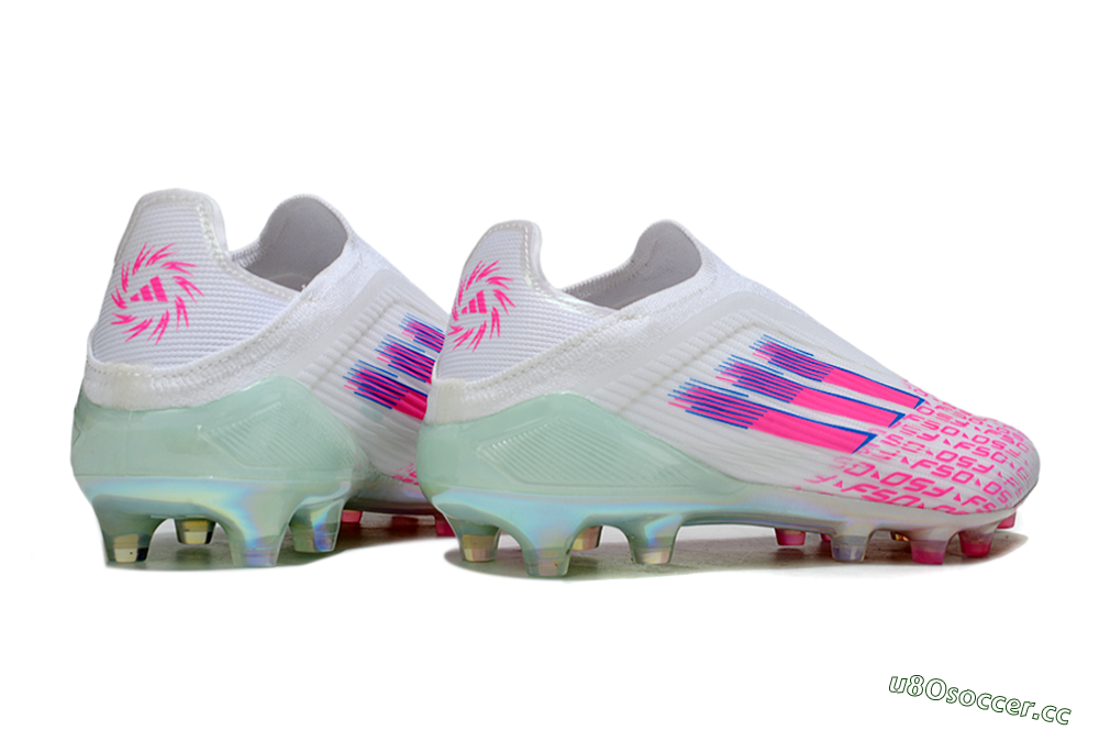 Unisex Adidas F50 Elite Laceless FG Firm Ground Low-Tops Football Boots - White/Pink Glow / Iridescent Finish 7