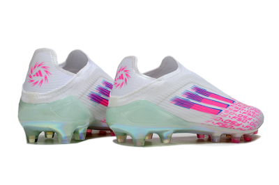 Unisex Adidas F50 Elite Laceless FG Firm Ground Low-Tops Football Boots - White/Pink Glow / Iridescent Finish