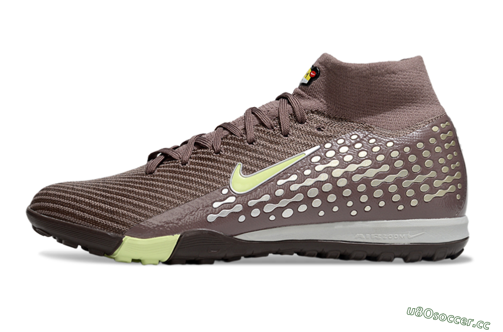 Unisex Nike Air Zoom Mercurial Superfly 10 Elite TF Artificial Turf High-Tops Football Shoes - Brown/Lime Green/Charcoal Grey 0