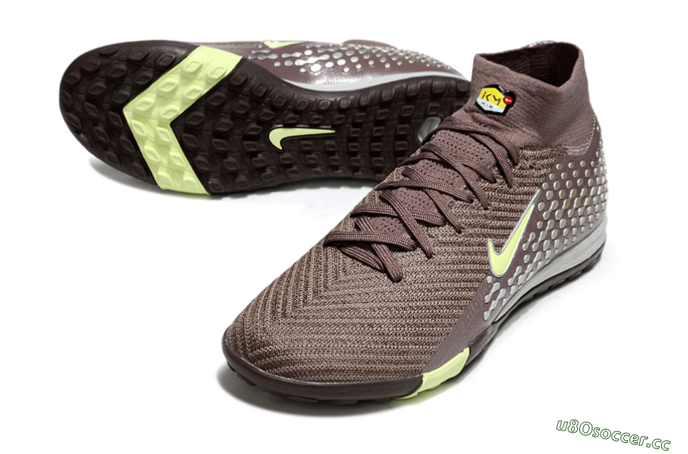 Unisex Nike Air Zoom Mercurial Superfly 10 Elite TF Artificial Turf High-Tops Football Shoes - Brown/Lime Green/Charcoal Grey 3