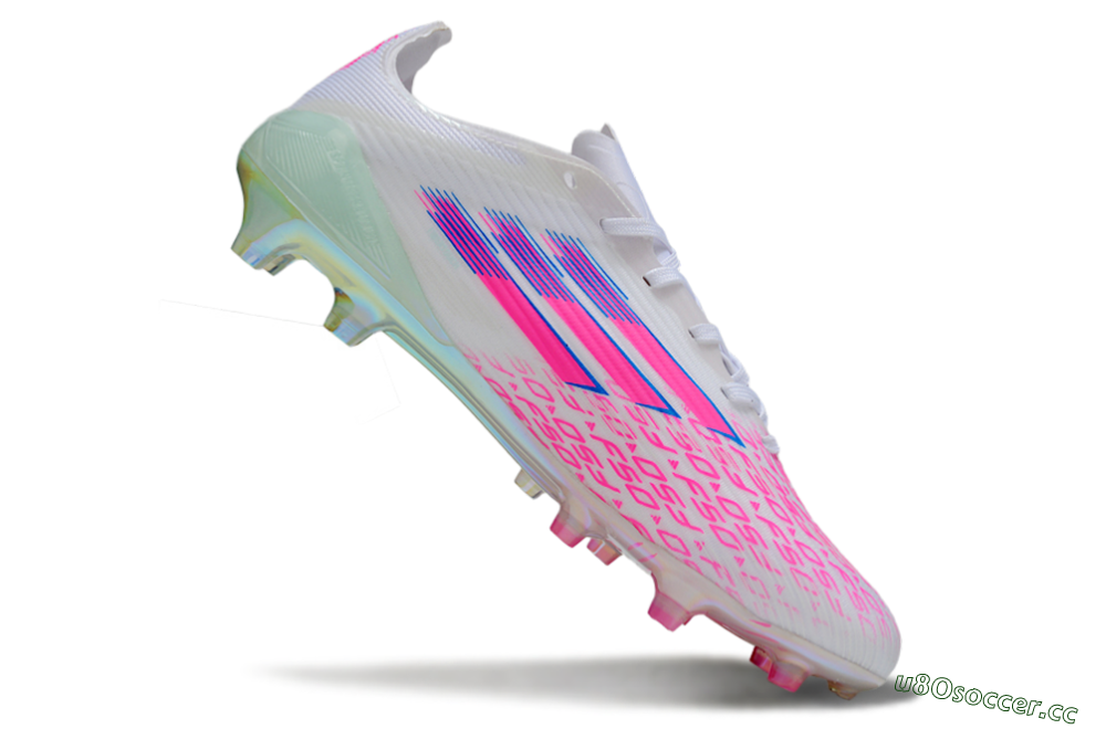 Unisex Adidas F50 Elite FG Firm Ground Low-Tops Football Boots - White/Neon Pink/Iridescent Blue 4