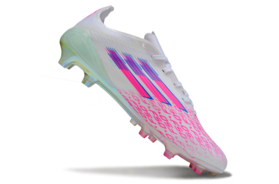 Unisex Adidas F50 Elite FG Firm Ground Low-Tops Football Boots - White/Neon Pink/Iridescent Blue