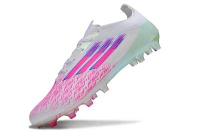 Unisex Adidas F50 Elite FG Firm Ground Low-Tops Football Boots - White/Neon Pink/Iridescent Blue