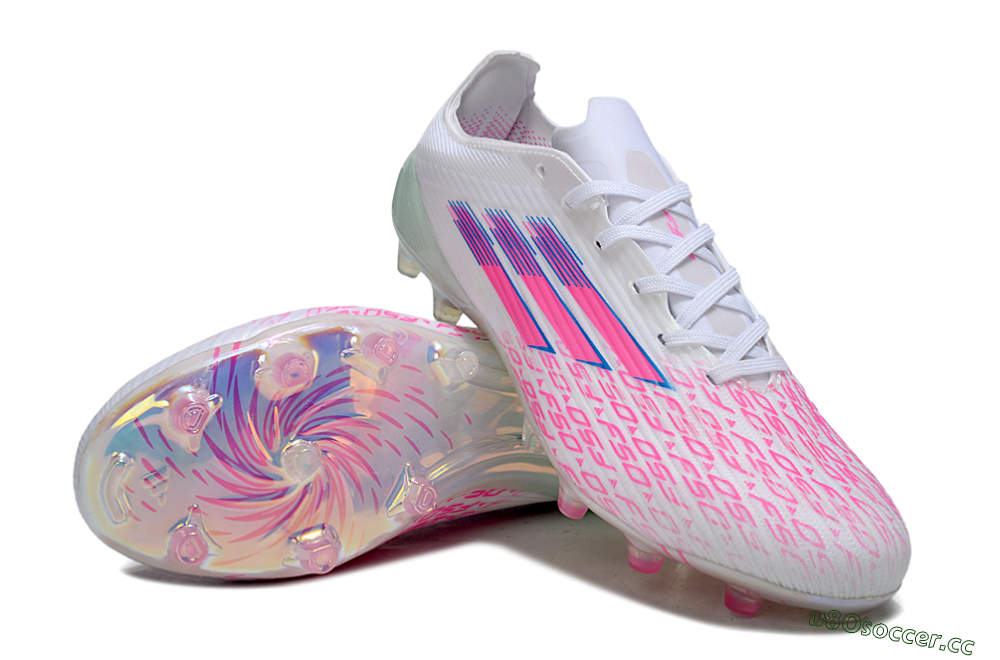 Unisex Adidas F50 Elite FG Firm Ground Low-Tops Football Boots - White/Neon Pink/Iridescent Blue 3