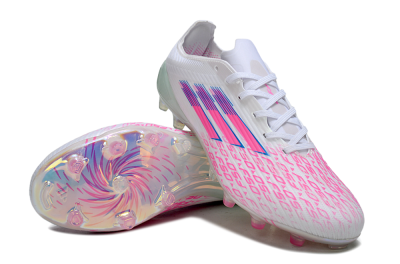 Unisex Adidas F50 Elite FG Firm Ground Low-Tops Football Boots - White/Neon Pink/Iridescent Blue