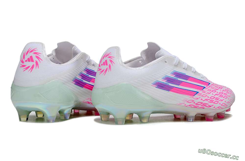 Unisex Adidas F50 Elite FG Firm Ground Low-Tops Football Boots - White/Neon Pink/Iridescent Blue 6