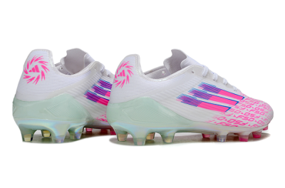 Unisex Adidas F50 Elite FG Firm Ground Low-Tops Football Boots - White/Neon Pink/Iridescent Blue