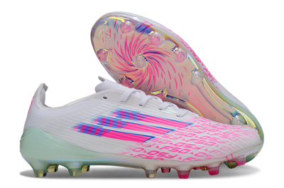 Unisex Adidas F50 Elite FG Firm Ground Low-Tops Football Boots - White/Neon Pink/Iridescent Blue