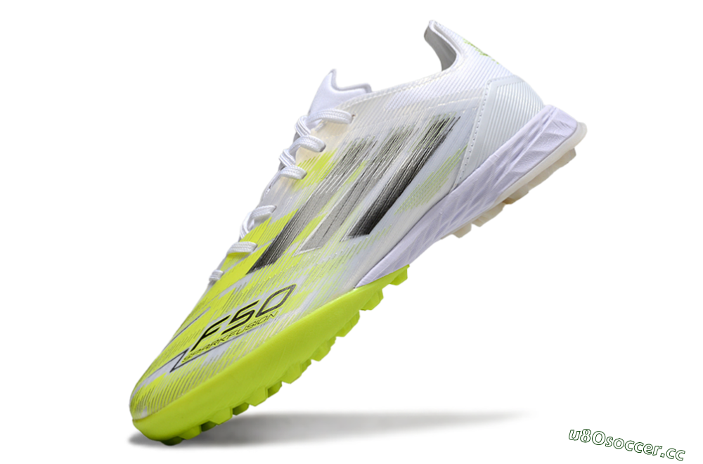 Men's Adidas F50 Pro TF Artificial Turf Low-Tops Football Shoes - White/Electric Yellow/Phantom Grey 5