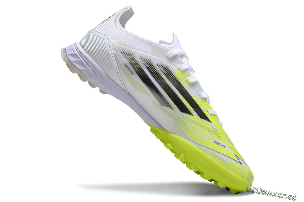 Men's Adidas F50 Pro TF Artificial Turf Low-Tops Football Shoes - White/Electric Yellow/Phantom Grey 4