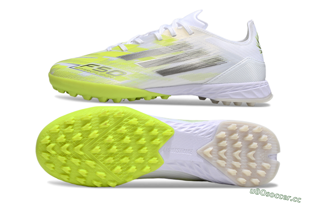 Men's Adidas F50 Pro TF Artificial Turf Low-Tops Football Shoes - White/Electric Yellow/Phantom Grey 1
