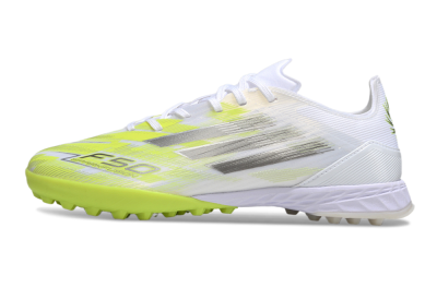 Men's Adidas F50 Pro TF Artificial Turf Low-Tops Football Shoes - White/Electric Yellow/Phantom Grey