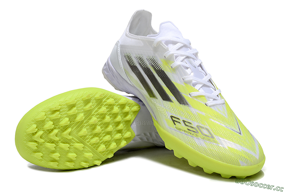 Men's Adidas F50 Pro TF Artificial Turf Low-Tops Football Shoes - White/Electric Yellow/Phantom Grey 3