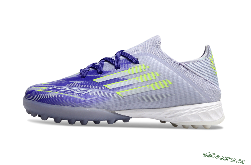 Kids Adidas F50 Elite TF Artificial Turf Low-Tops Football Shoes - Purple/Electric Green/Soft Gray 2