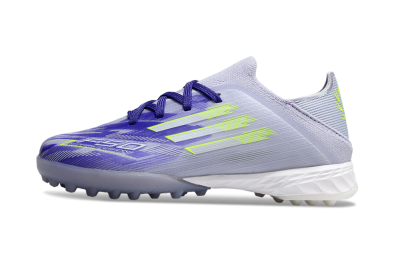 Kids Adidas F50 Elite TF Artificial Turf Low-Tops Football Shoes - Purple/Electric Green/Soft Gray
