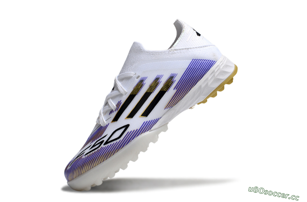 Kids Adidas F50 Elite TF Artificial Turf Low-Tops Football Shoes - White/Purple Dream/Gold Rush 4