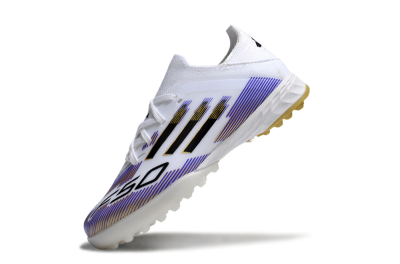 Kids Adidas F50 Elite TF Artificial Turf Low-Tops Football Shoes - White/Purple Dream/Gold Rush