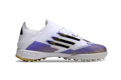 Kids Adidas F50 Elite TF Artificial Turf Low-Tops Football Shoes - White/Purple Dream/Gold Rush