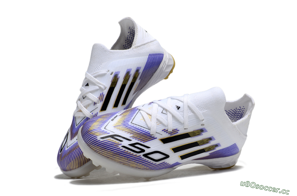Kids Adidas F50 Elite TF Artificial Turf Low-Tops Football Shoes - White/Purple Dream/Gold Rush 0