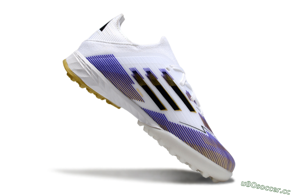 Kids Adidas F50 Elite TF Artificial Turf Low-Tops Football Shoes - White/Purple Dream/Gold Rush 3