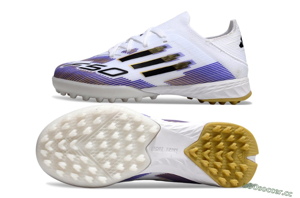 Kids Adidas F50 Elite TF Artificial Turf Low-Tops Football Shoes - White/Purple Dream/Gold Rush 1