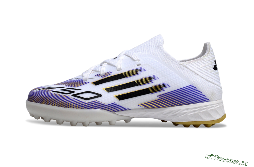 Kids Adidas F50 Elite TF Artificial Turf Low-Tops Football Shoes - White/Purple Dream/Gold Rush 2
