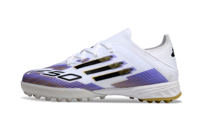 Kids Adidas F50 Elite TF Artificial Turf Low-Tops Football Shoes - White/Purple Dream/Gold Rush