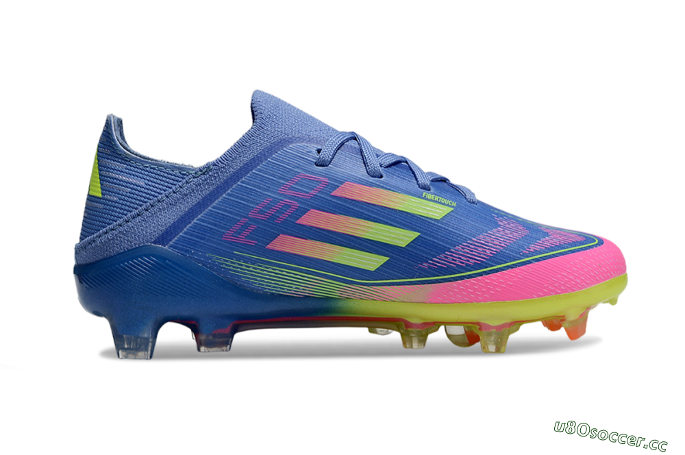Kids Adidas F50 Elite FG Firm Ground Low-Tops Football Boots - Blue/Neon Pink/Florescent Yellow 5
